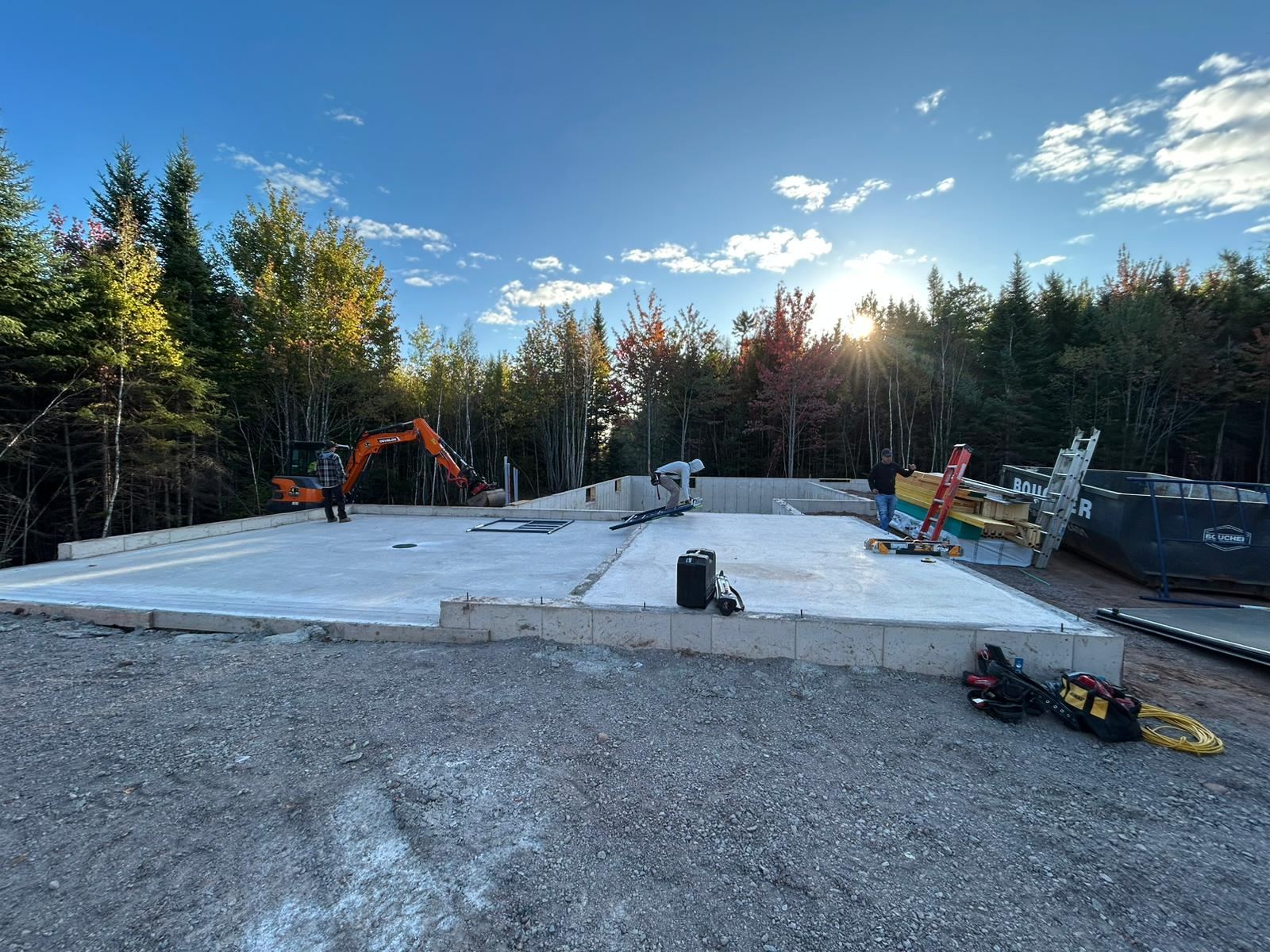 Poured concrete foundation slab ready for framing